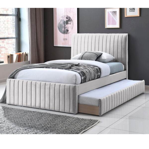 מיטה רחבה 120x190 מרופדת בד קטיפתי עם מיטת חבר דגם אמיגו-קרם