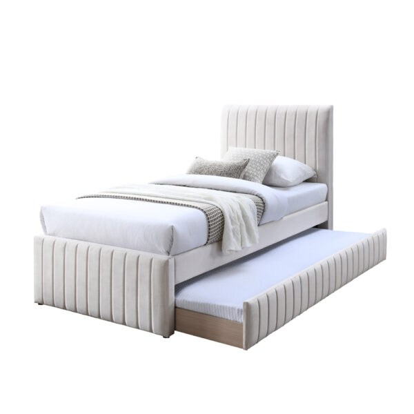 מיטת יחיד 90x190 מרופדת בד קטיפתי עם מיטת חבר דגם אמיגו-קרם