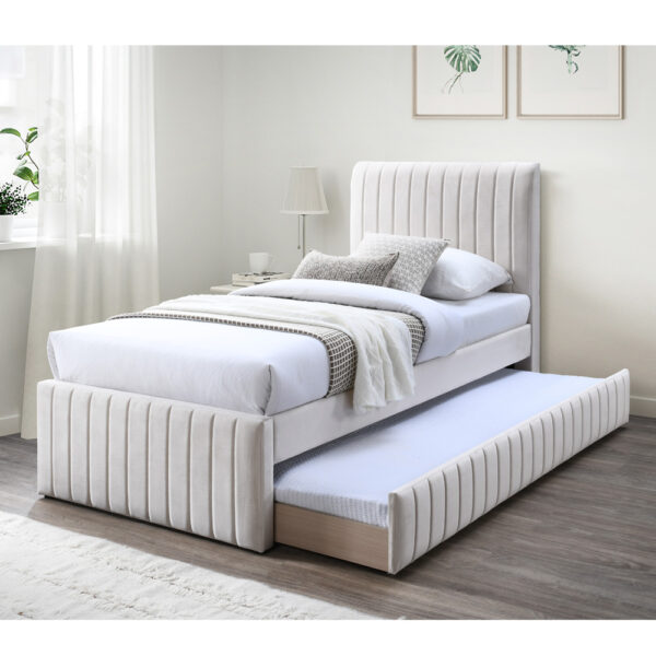 מיטת יחיד 90x190 מרופדת בד קטיפתי עם מיטת חבר דגם אמיגו-קרם