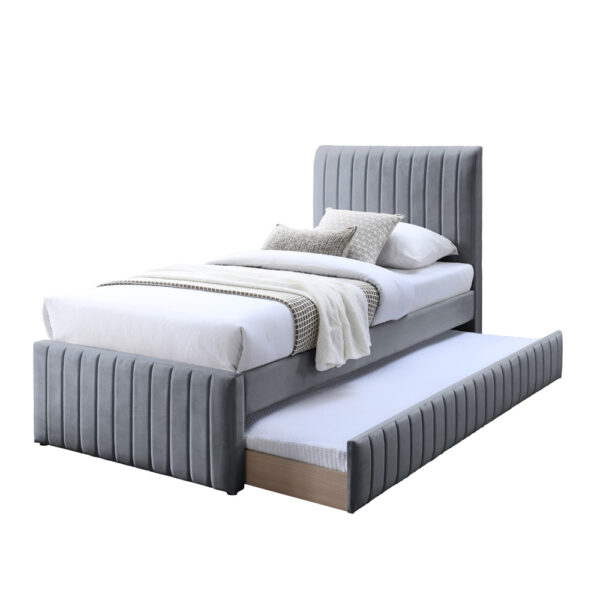 מיטת יחיד 90x190 מרופדת בד קטיפתי עם מיטת חבר דגם אמיגו-אפור