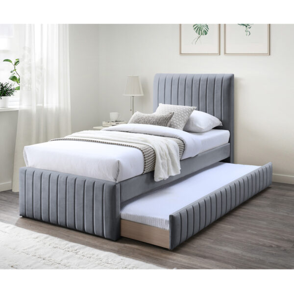 מיטת יחיד 90x190 מרופדת בד קטיפתי עם מיטת חבר דגם אמיגו-אפור