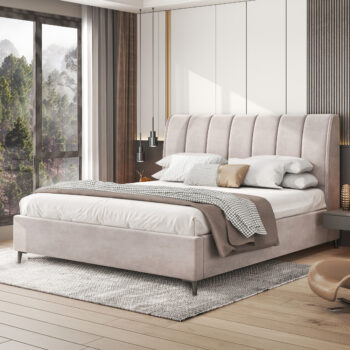 מיטה זוגית מעוצבת 160/200 בריפוד בד רחיץ עם ארגז מצעים מעץ דגם אליזבט 160